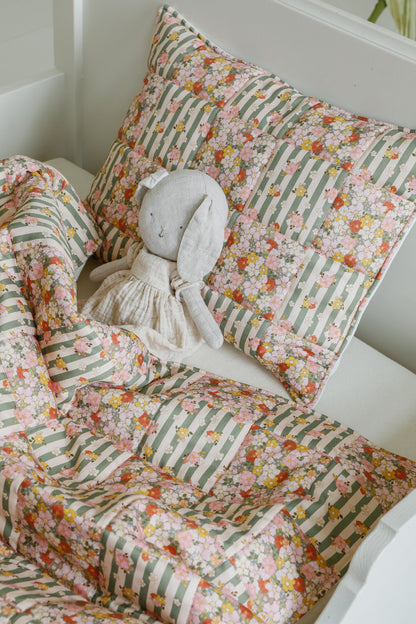 Cotton Quilted Patchwork Blanket + Pillow Set Large - Green Garden