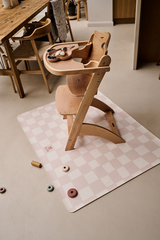 Kids Mealtime Floor Mat, Non-Slip & Waterproof - Chess Pink Beige