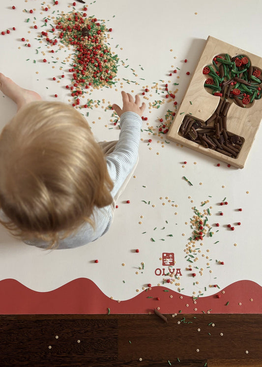 Kids Mealtime Floor Mat, Non-Slip & Waterproof - Red Frame