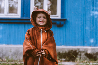 Merino Wool Car Poncho For Kids - Fox