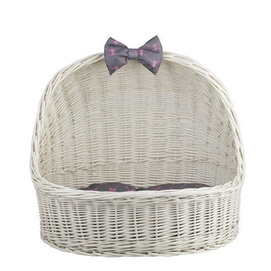 Whitewashed Wicker Pet House Elsa With Cushion