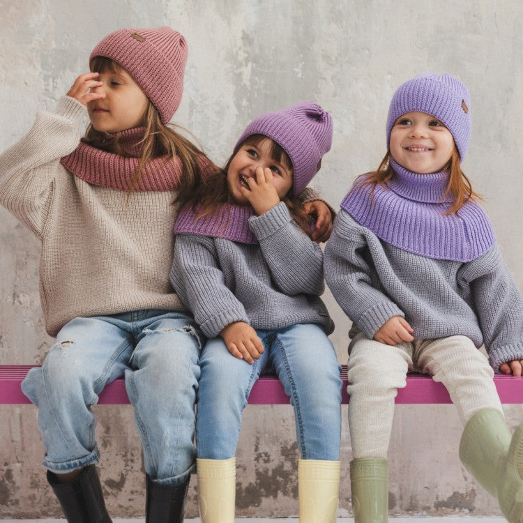 Winter Merino Wool Tube Scarf for Kids - Lilac