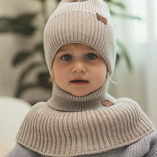 Winter Merino Wool Tube Scarf for Kids - Oat