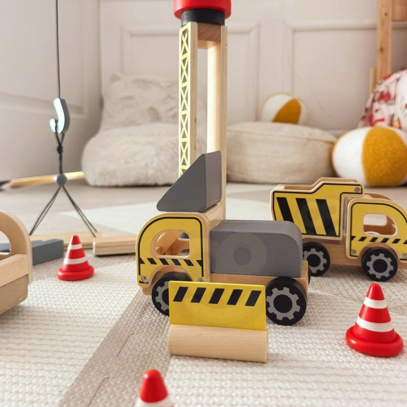 Wooden Construction Site With Vehicles